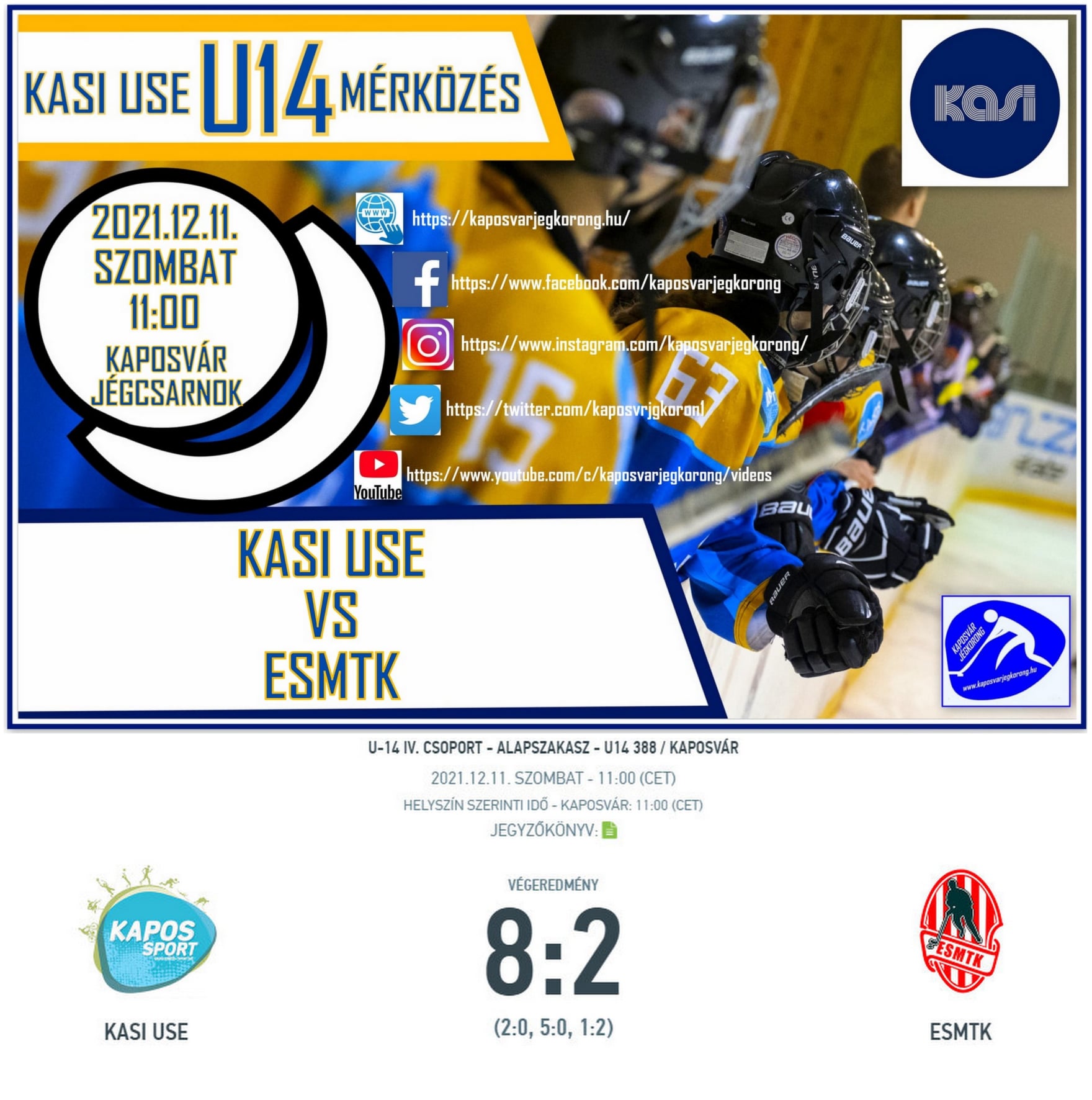 Read more about the article U14  KASI USE – ESMTK Jégkorong mérkőzés 2021.12.11. Kaposvár