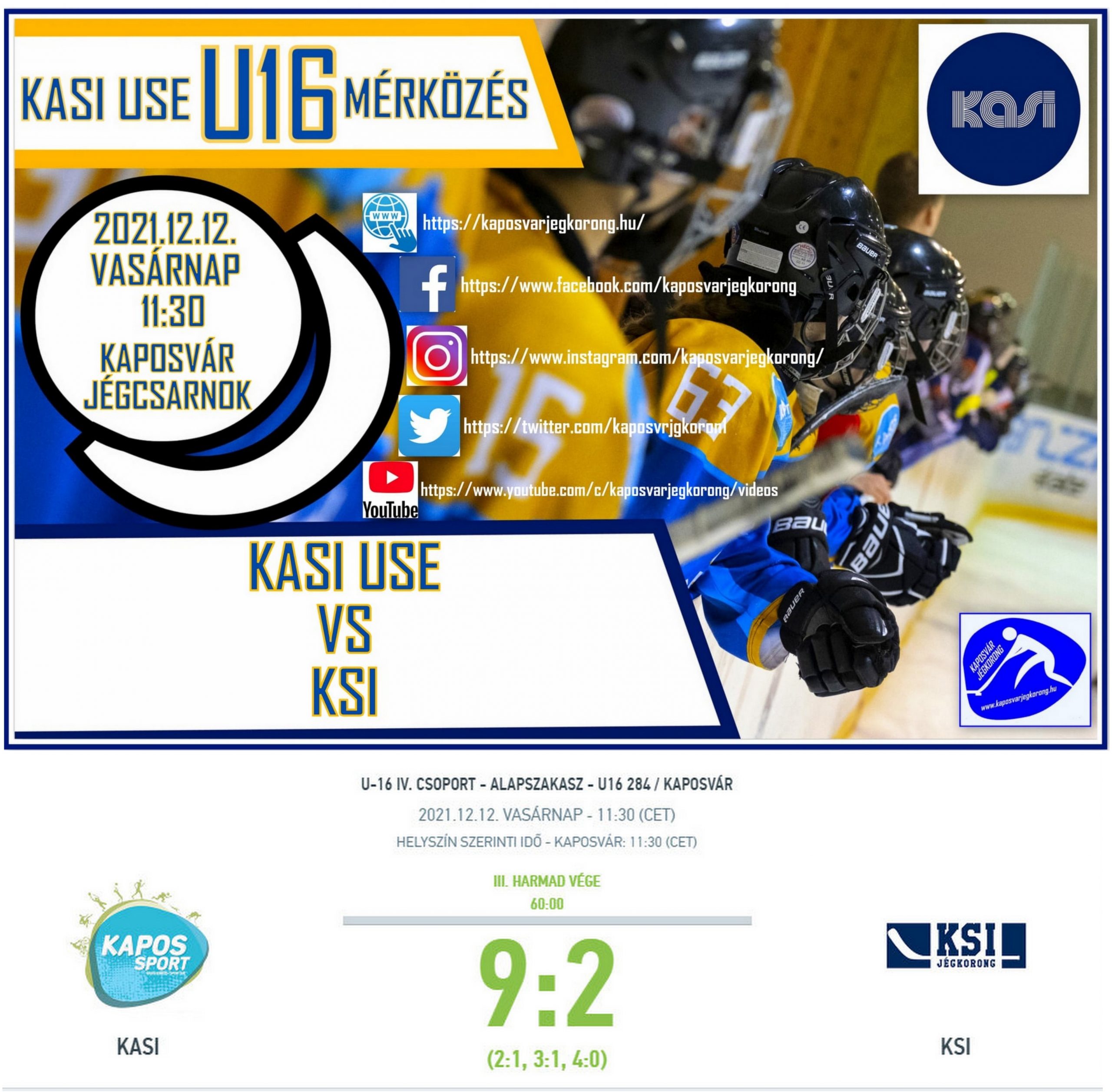 Read more about the article U16 KASI USE- KSI  (9-2) 2021.12.12. Kaposvár